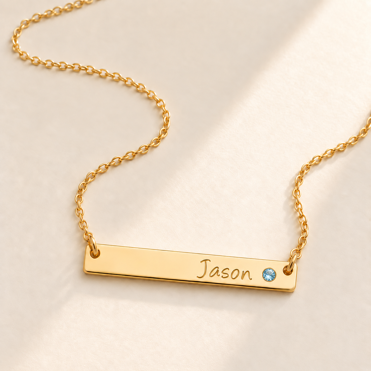 Personalized Bar Necklace with Birthstone hero photo - gold december blue topaz birthstone Anthology Jewelry