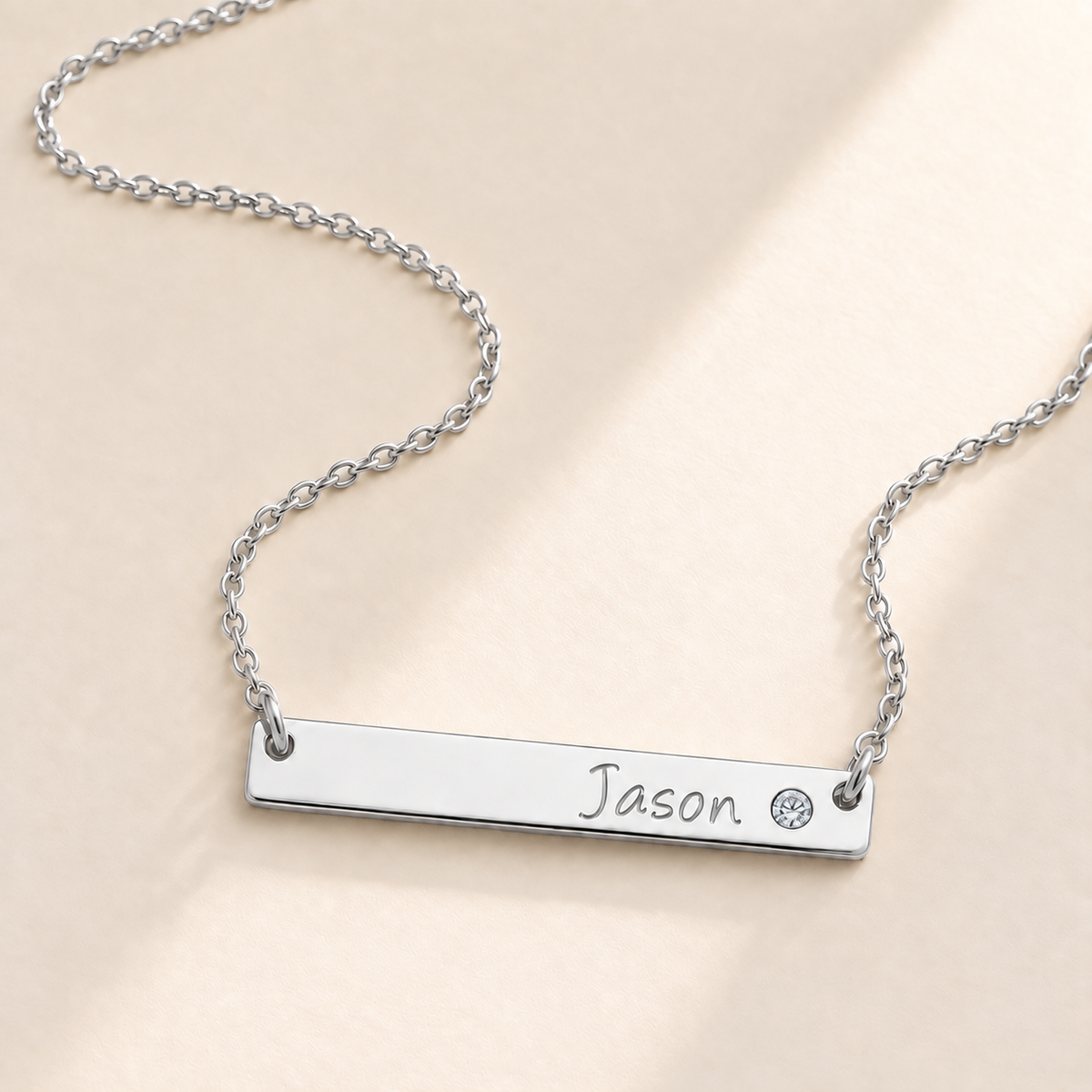 Personalized Bar Necklace with Birthstone hero photo - silver april diamond birthstone Anthology Jewelry