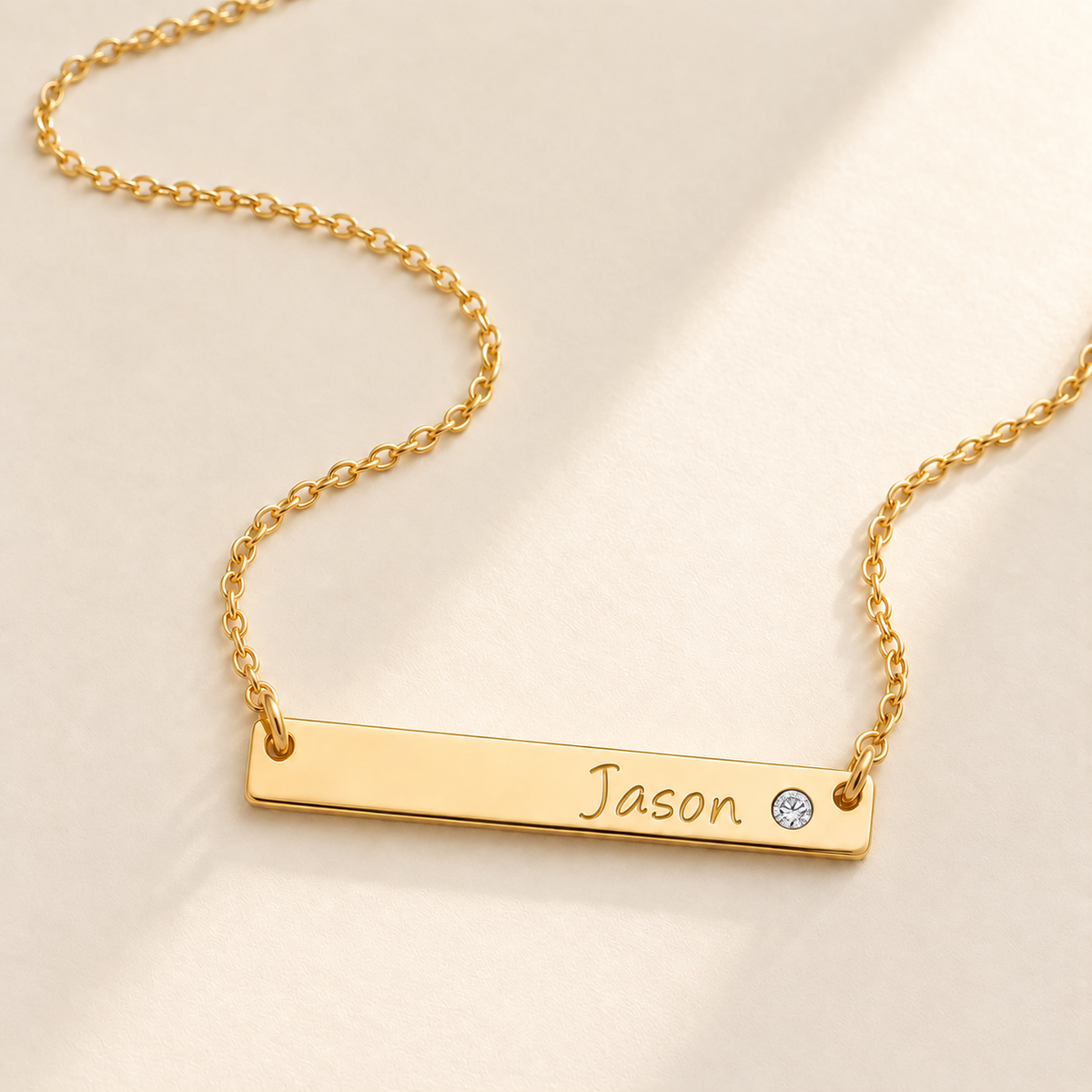 Personalized Bar Necklace with Birthstone hero photo - gold april diamond birthstone Anthology Jewelry