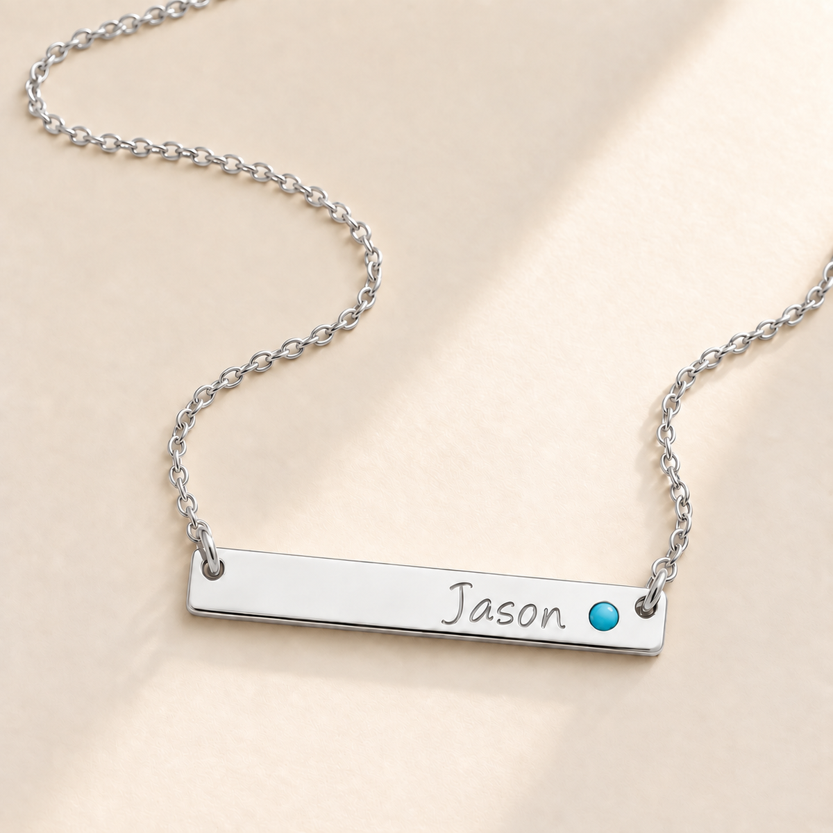 Personalized Bar Necklace with Birthstone hero photo - silver december turquoise birthstone Anthology Jewelry