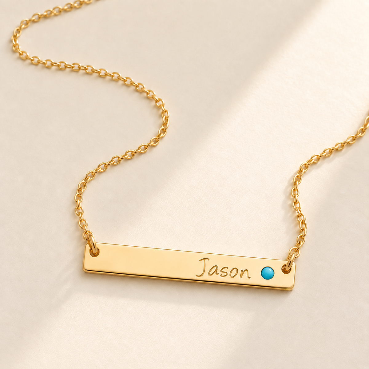 Personalized Bar Necklace with Birthstone hero photo - gold december turquoise birthstone Anthology Jewelry
