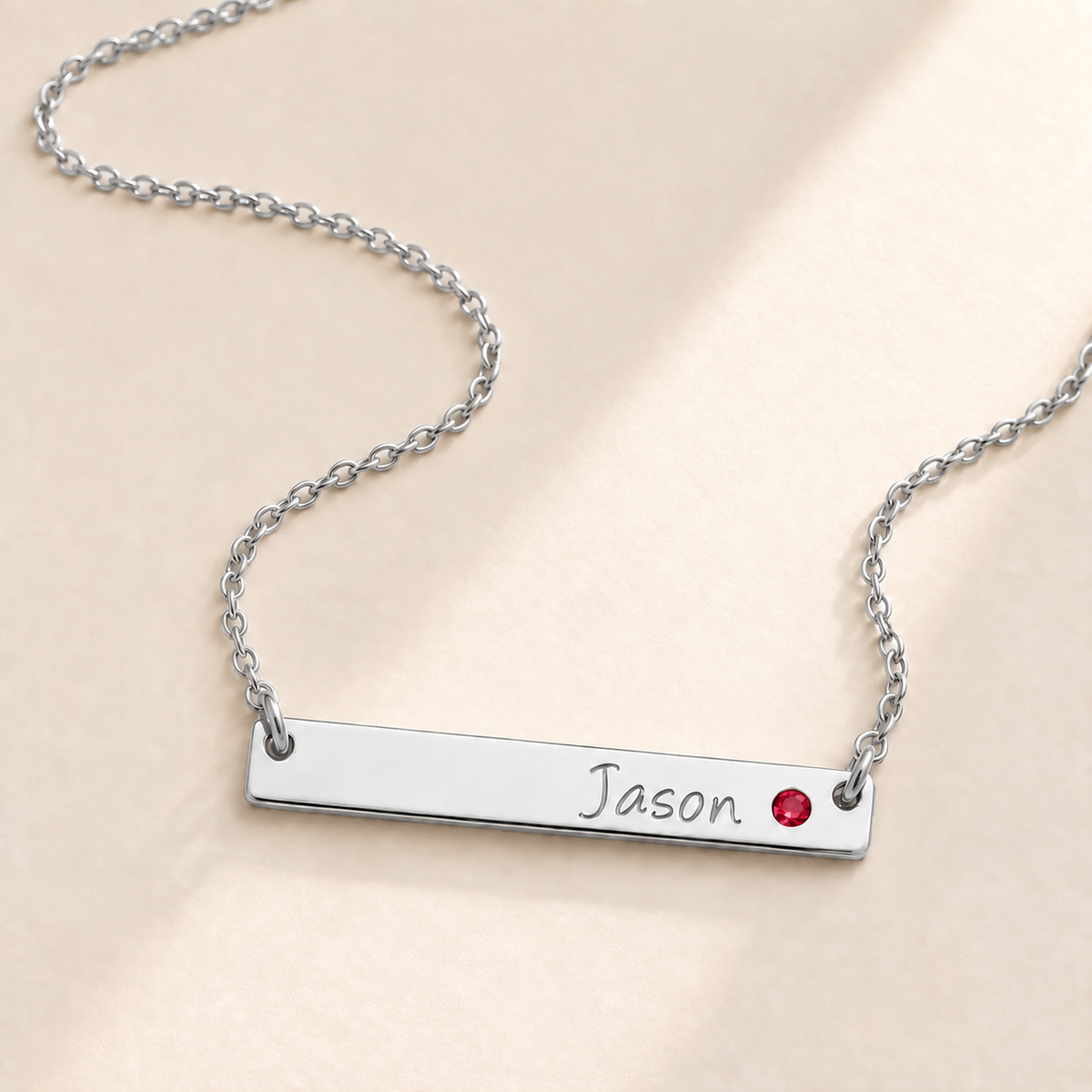 Personalized Bar Necklace with Birthstone hero photo - silver july ruby birthstone Anthology Jewelry
