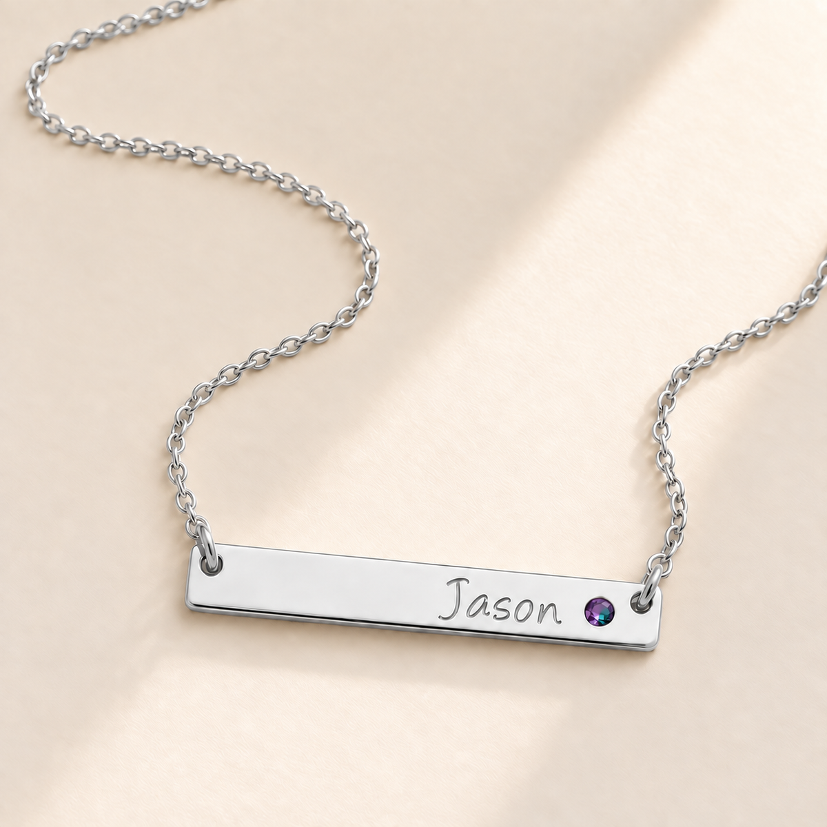 Personalized Bar Necklace with Birthstone hero photo - silver june alexandrite birthstone Anthology Jewelry