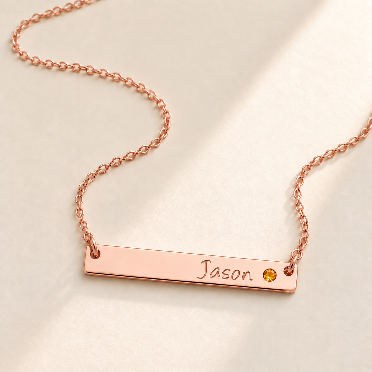 Personalized Bar Necklace with Birthstone hero photo - rose gold november citrine birthstone Anthology Jewelry
