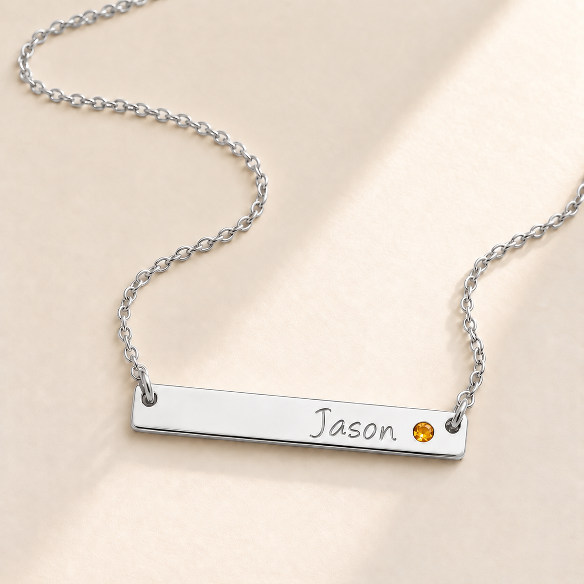 Personalized Bar Necklace with Birthstone hero photo - silver november citrine birthstone Anthology Jewelry