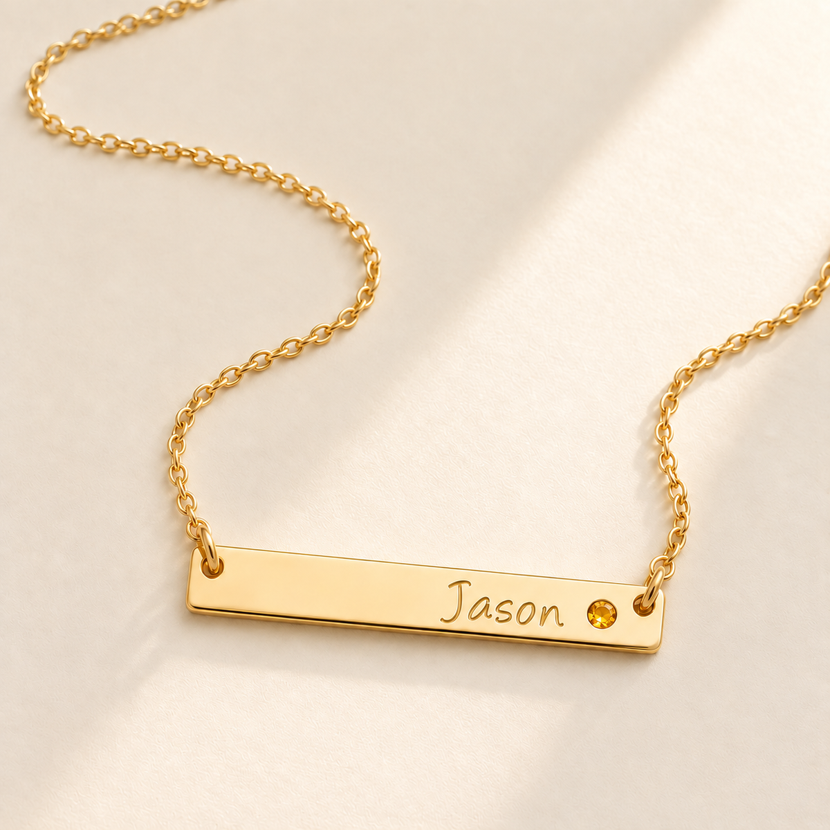Personalized Bar Necklace with Birthstone hero photo - gold november citrine birthstone Anthology Jewelry