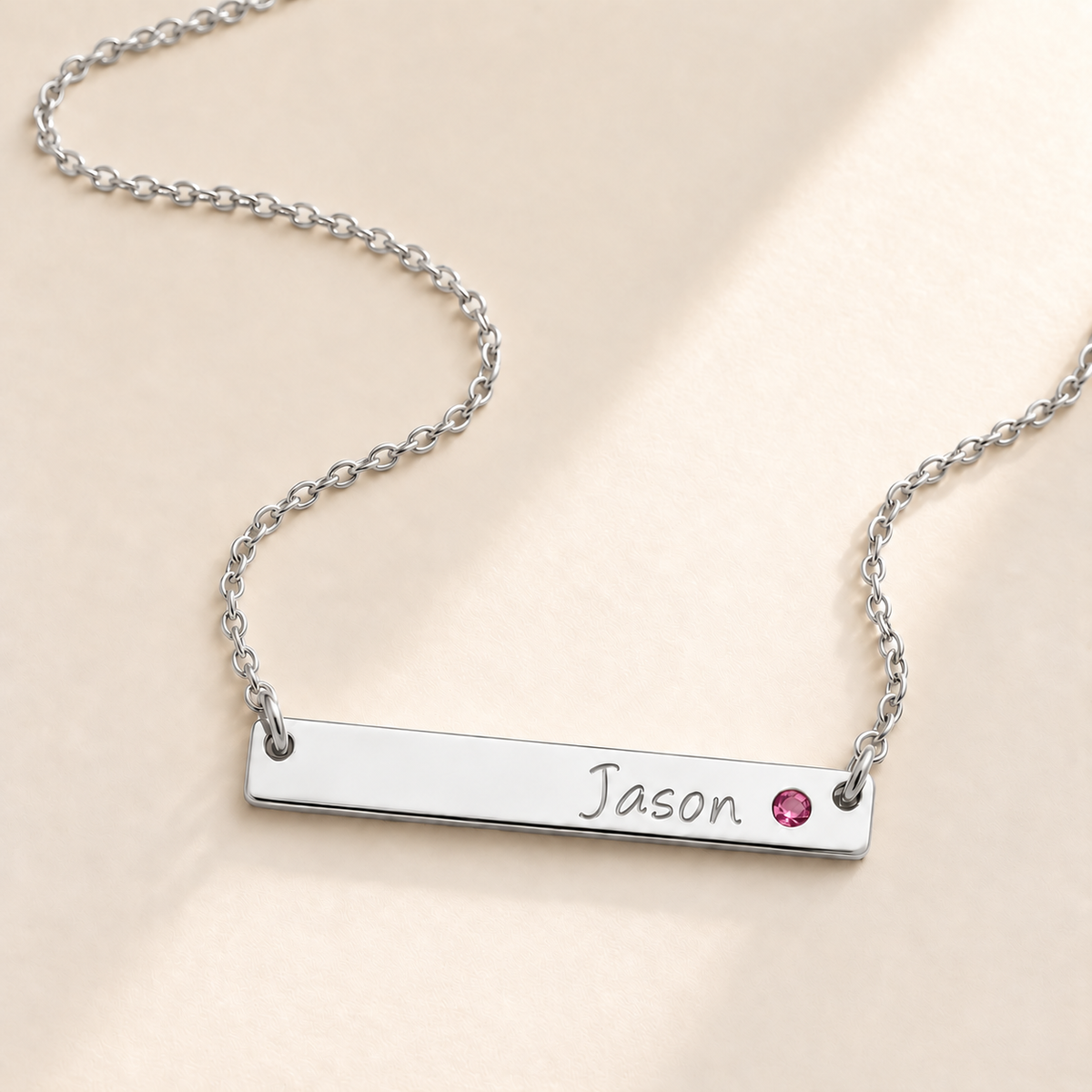 Personalized Bar Necklace with Birthstone hero photo - silver october tourmaline birthstone Anthology Jewelry