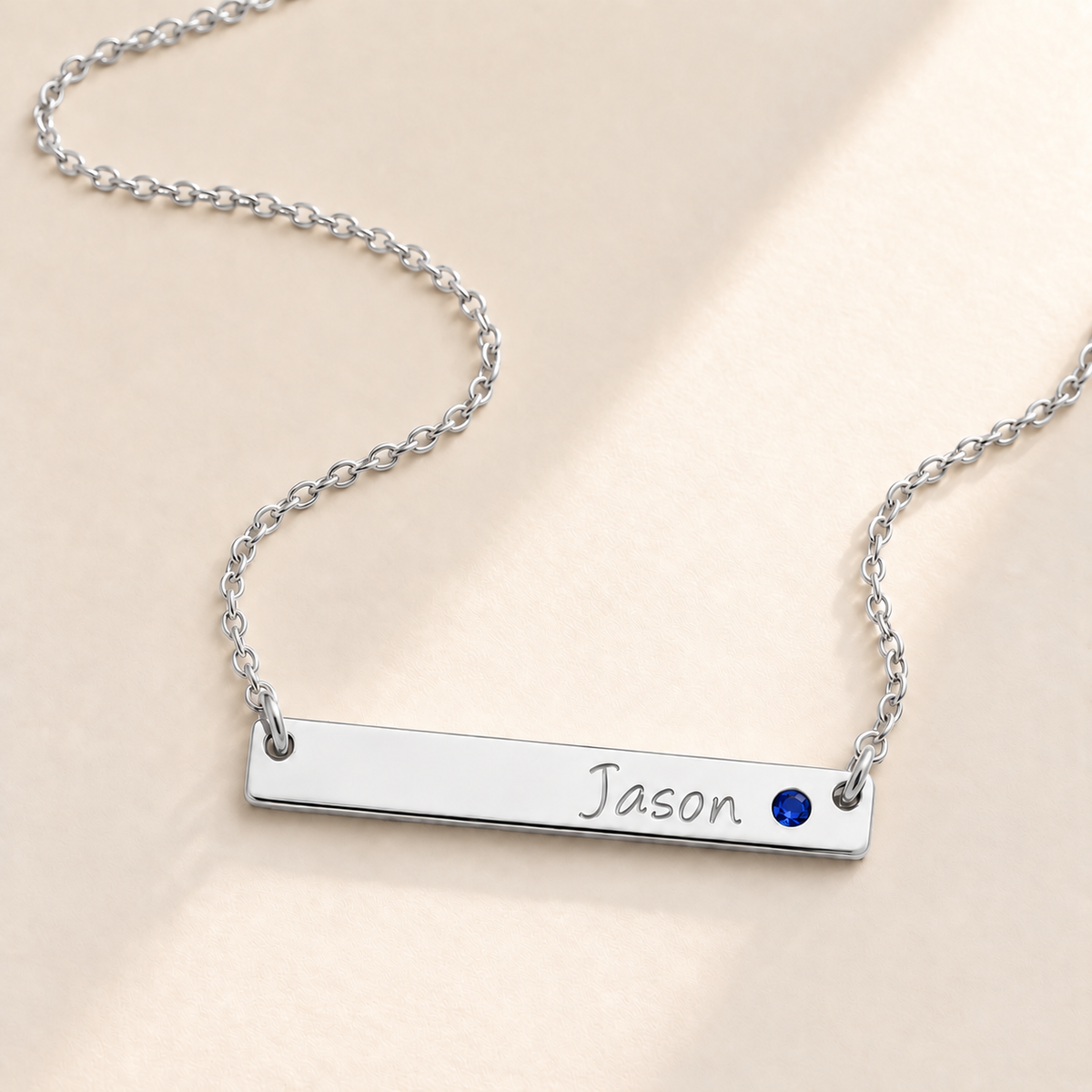 Personalized Bar Necklace with Birthstone hero photo - silver september sapphire birthstone Anthology Jewelry