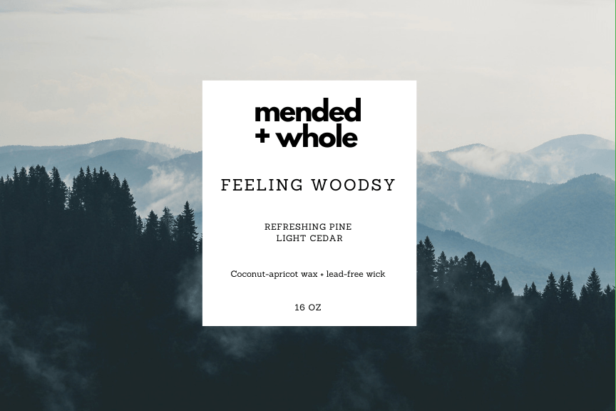 Mended + Whole Candles label close-up