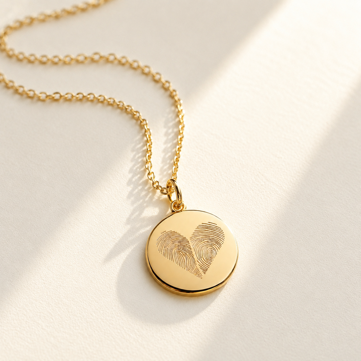 Custom Two Fingerprint Heart Necklace featuring two fingerprints engraved in a heart shape - Anthology Jewelry