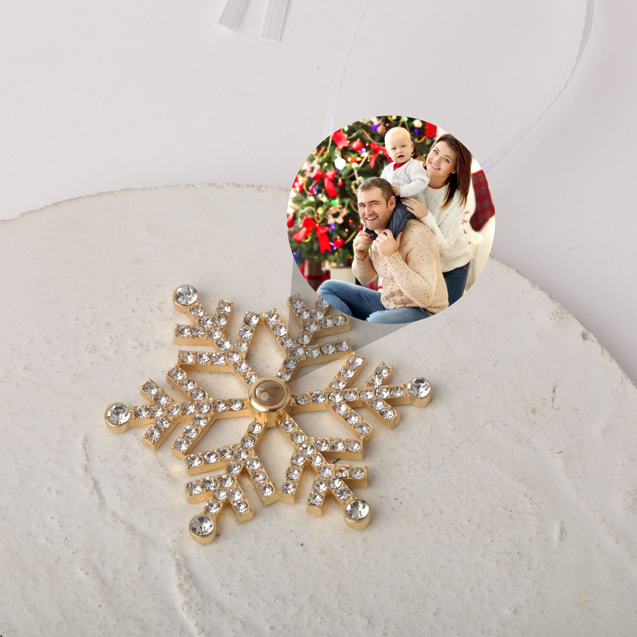 Custom snowflake photo ornament silver - personalized holiday ornament Anthology