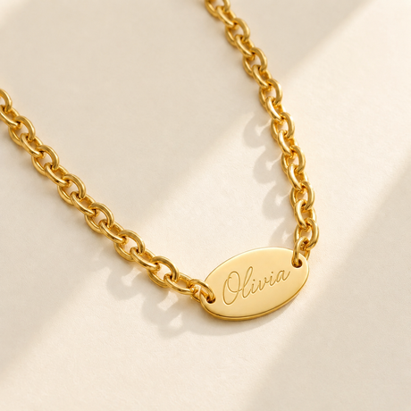 Custom Vintage Chain Link Necklace | Handwriting Engraved Pendant - Anthology Jewelry Company