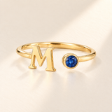 Custom Open Birthstone Initial Ring