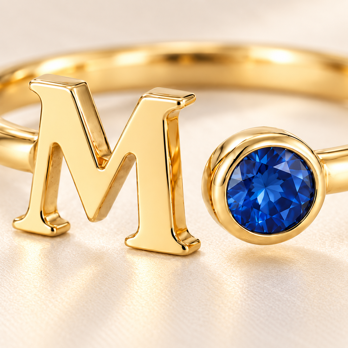 Custom Open Birthstone Initial Ring