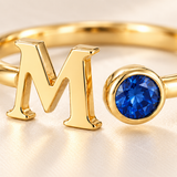 Custom Open Birthstone Initial Ring
