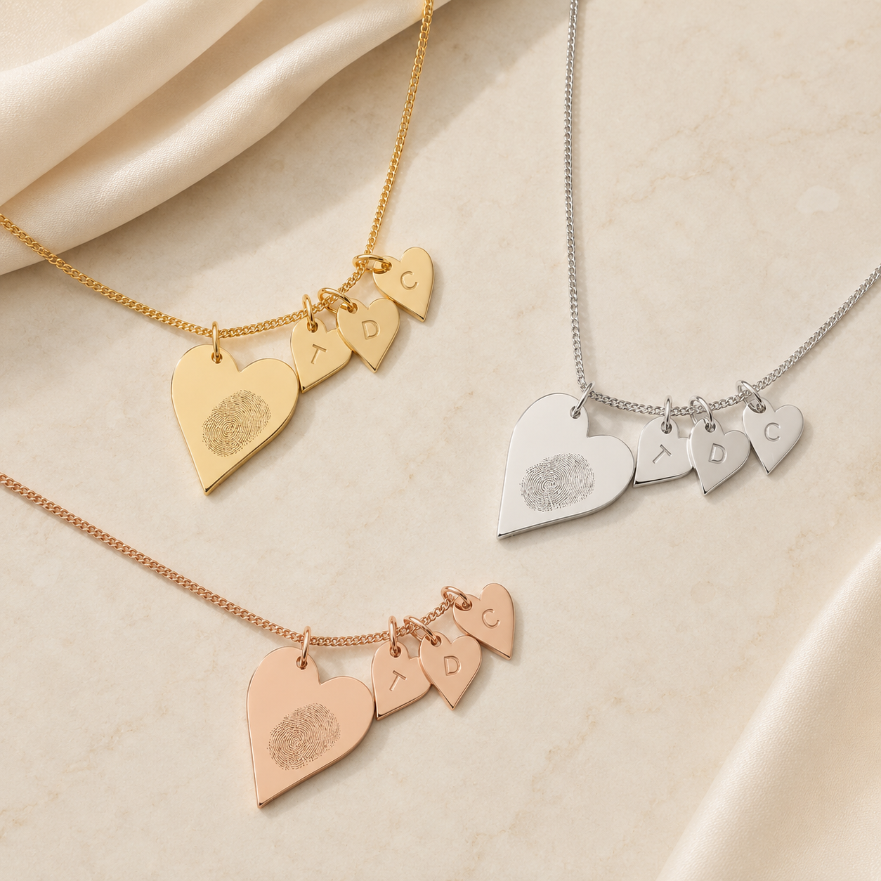 Custom heart necklace in rose gold engraved with Always and initial charms - Anthology Jewelry