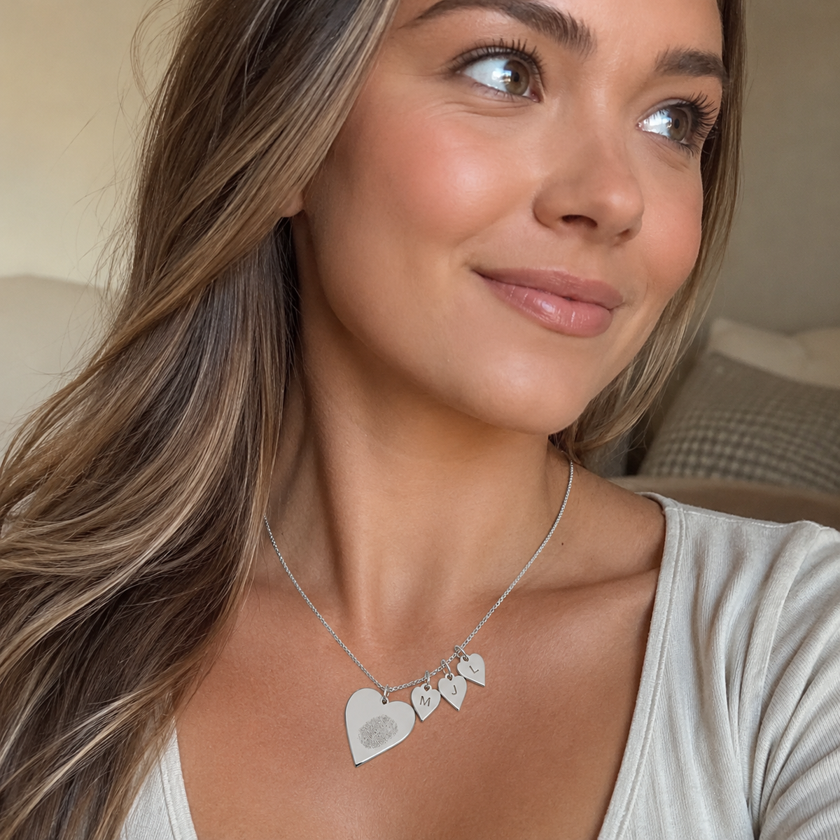 Custom heart necklace worn layered with other necklaces - Anthology Jewelry Company