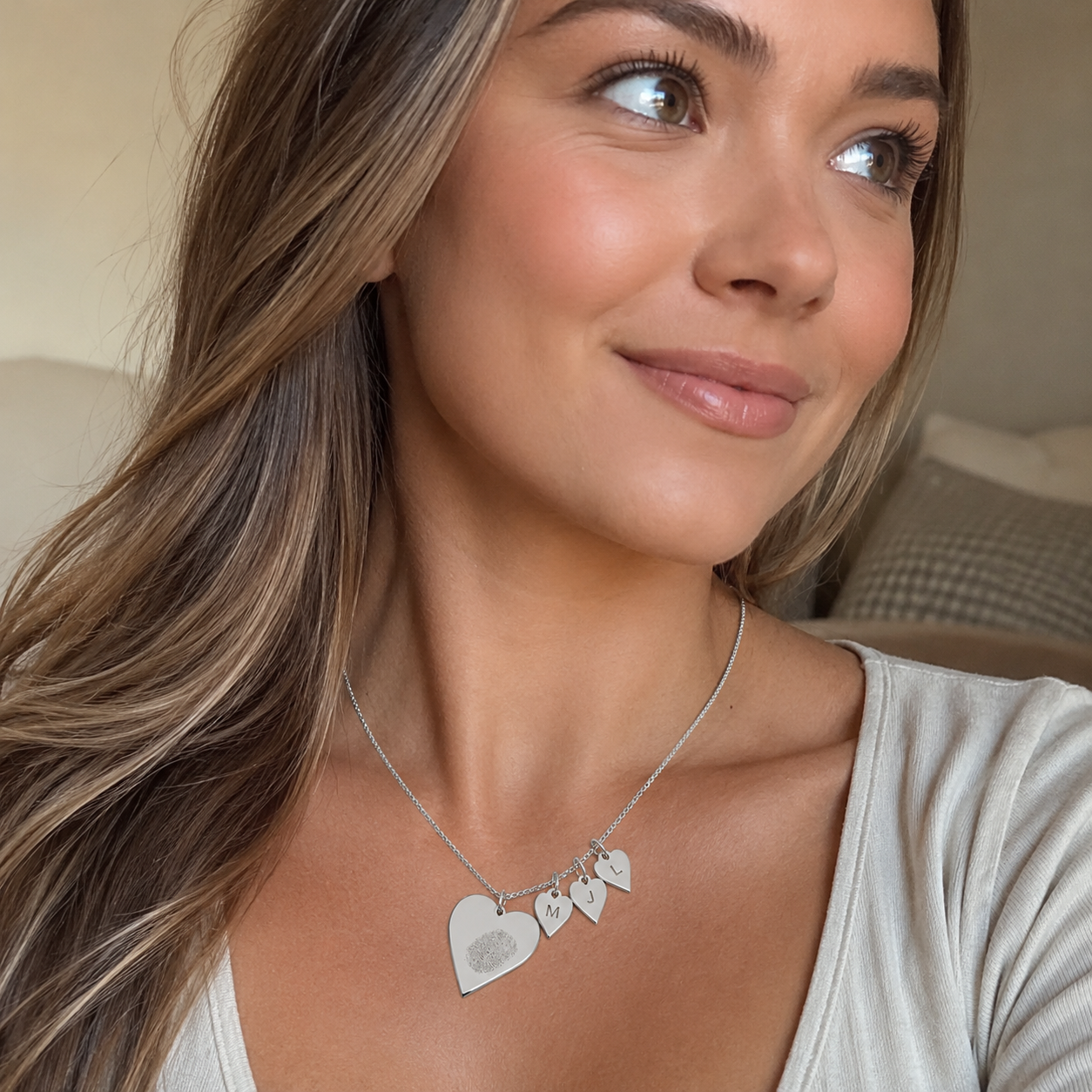 Custom heart necklace worn layered with other necklaces - Anthology Jewelry Company