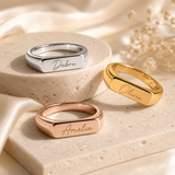 Custom handwriting ring signet style in gold silver and rose gold finishes - Anthology Jewelry