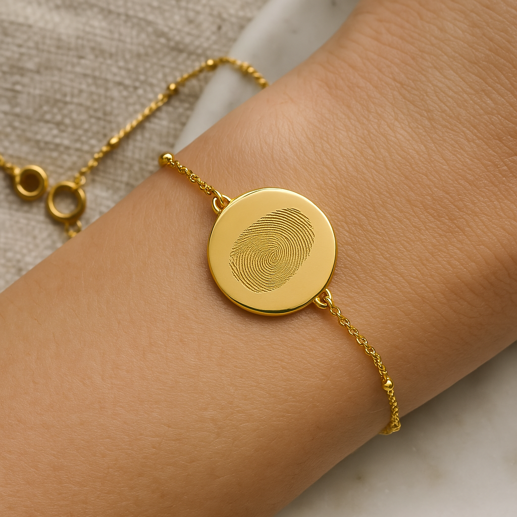 Custom fingerprint bracelet worn - personalized engraved memorial jewelry