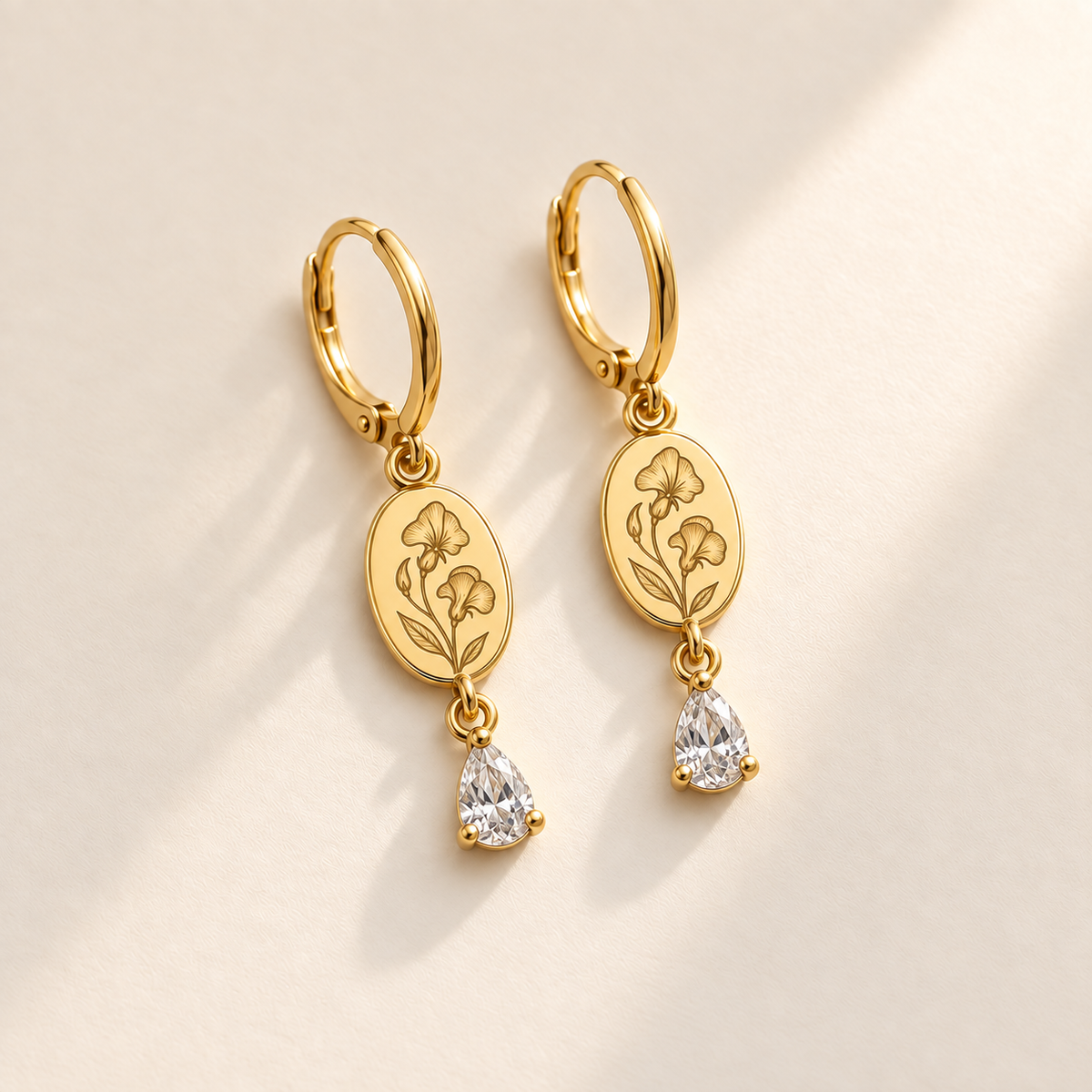 Custom Birth Flower & Birthstone Drop Earrings - Anthology Jewelry Company