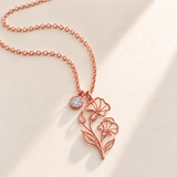 Custom Birth Flower & Birthstone Necklace hero photo - Rose Gold April sweet pea birth flower charm with Diamond birthstone Anthology Jewelry