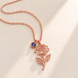 Custom Birth Flower & Birthstone Necklace hero photo - Rose Gold June rose birth flower charm with Alexandrite birthstone Anthology Jewelry
