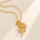 Custom Birth Flower & Birthstone Necklace hero photo - Gold November chrysanthemum birth flower charm with Citrine birthstone Anthology Jewelry