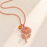 Custom Birth Flower & Birthstone Necklace hero photo - Rose Gold November chrysanthemum birth flower charm with Citrine birthstone Anthology Jewelry