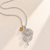 Custom Birth Flower & Birthstone Necklace hero photo - Silver November chrysanthemum birth flower charm with Citrine birthstone Anthology Jewelry