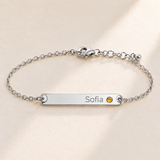 Birthstone Bar Bracelet hero photo - silver november citrine with Sofia engraving in Montserrat Anthology Jewelry