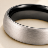 Classic Brushed Tungsten Wedding Band detail photo - close-up of brushed exterior and black interior finish Anthology Jewelry