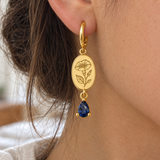 Custom Birth Flower & Birthstone Drop Earrings UGC photo - mirror selfie wearing floral earring Anthology Jewelry