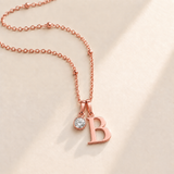 Custom Birthstone Initial Necklace april rose gold birthstone photo - serif initial B with round birthstone Anthology Jewelry