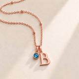 Custom Birthstone Initial Necklace december rose gold birthstone photo - serif initial B with round birthstone Anthology Jewelry