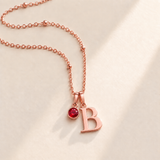Custom Birthstone Initial Necklace july rose gold birthstone photo - serif initial B with round birthstone Anthology Jewelry