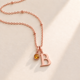 Custom Birthstone Initial Necklace november rose gold birthstone photo - serif initial B with round amber stone Anthology Jewelry