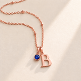 Custom Birthstone Initial Necklace september rose gold birthstone photo - serif initial B with round royal blue stone Anthology Jewelry