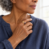 Custom open birthstone initial ring — lifestyle 2