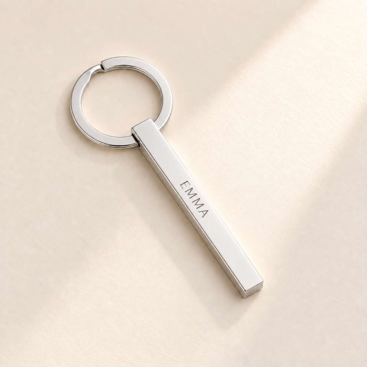Custom Classic Column Keychain silver hero photo - EMMA engraving Anthology Jewelry