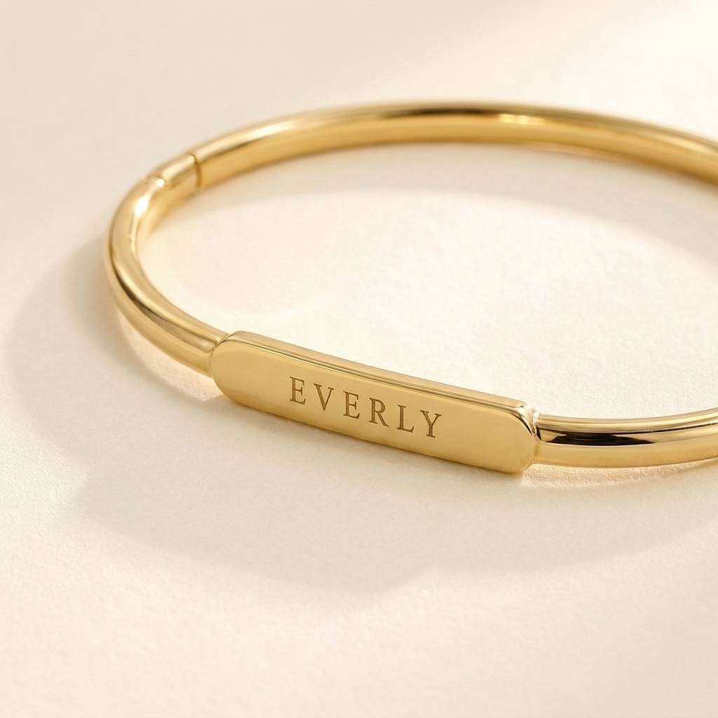Custom Classic Hinge Bangle detail photo - gold engraving panel and hinge Anthology Jewelry