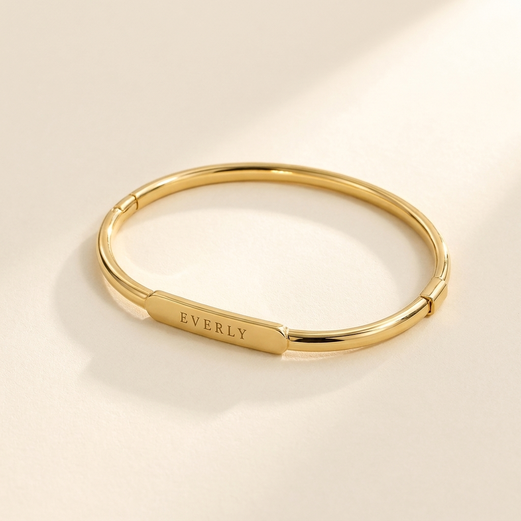 Custom Classic Hinge Bangle hero photo - gold bangle engraved EVERLY Anthology Jewelry