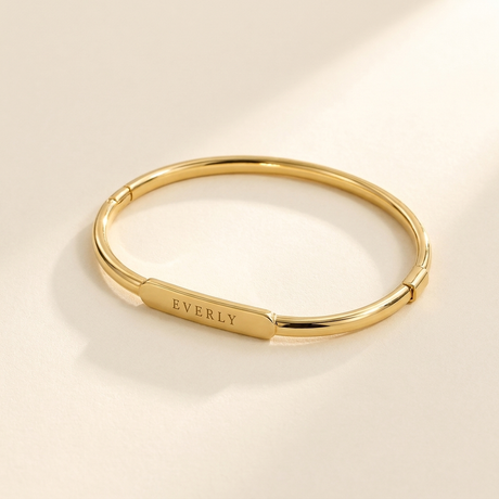 Custom Classic Hinge Bangle hero photo - gold bangle engraved EVERLY Anthology Jewelry