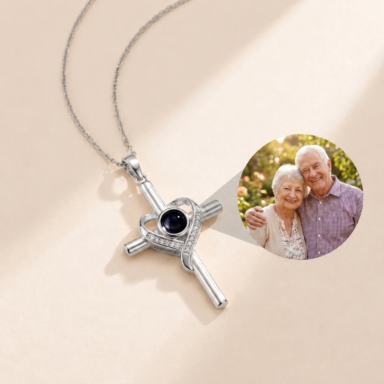 Custom Cross Necklace lifestyle photo - personalized cross pendant styled Anthology Jewelry