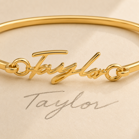 Custom Cuff Bracelet detail - personalized handwriting jewelry Anthology Jewelry.