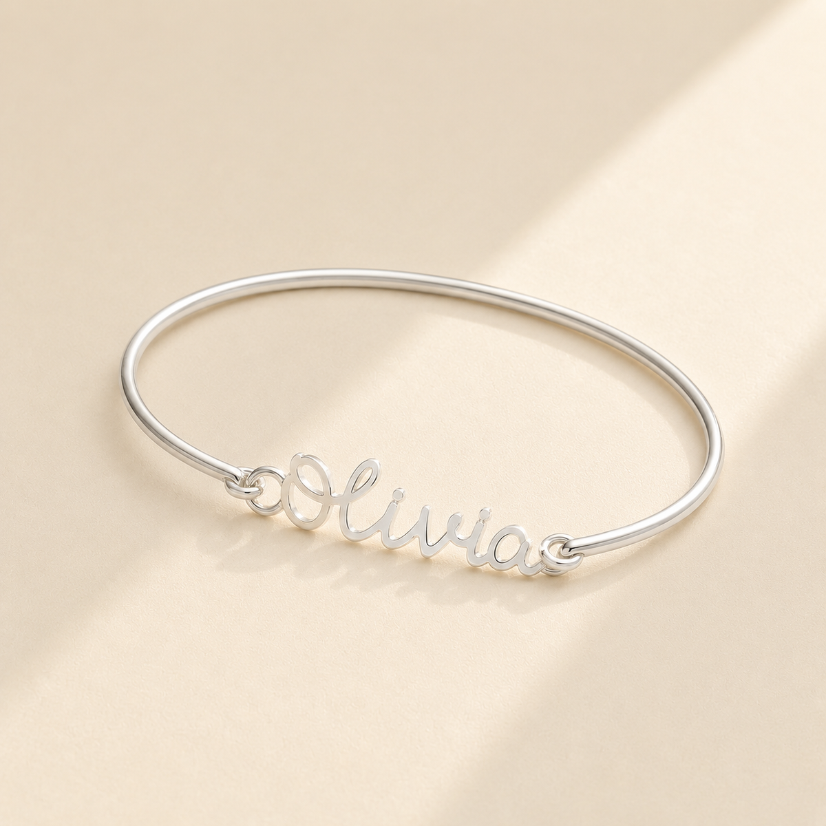 Custom Cuff Bracelet close up view - personalized handwriting jewelry Anthology Jewelry.