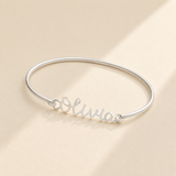 Custom Cuff Bracelet close up view - personalized handwriting jewelry Anthology Jewelry.
