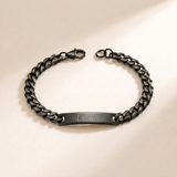 Custom Curb Chain ID Bracelet black rhodium photo - engraved black rhodium plated curb chain ID bracelet Anthology Jewelry