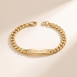 Custom Curb Chain ID Bracelet hero photo - men's engraved gold curb chain ID bracelet Anthology Jewelry