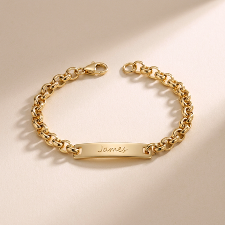 Custom Curb Chain ID Bracelet hero photo - men's engraved gold ID bracelet Anthology Jewelry